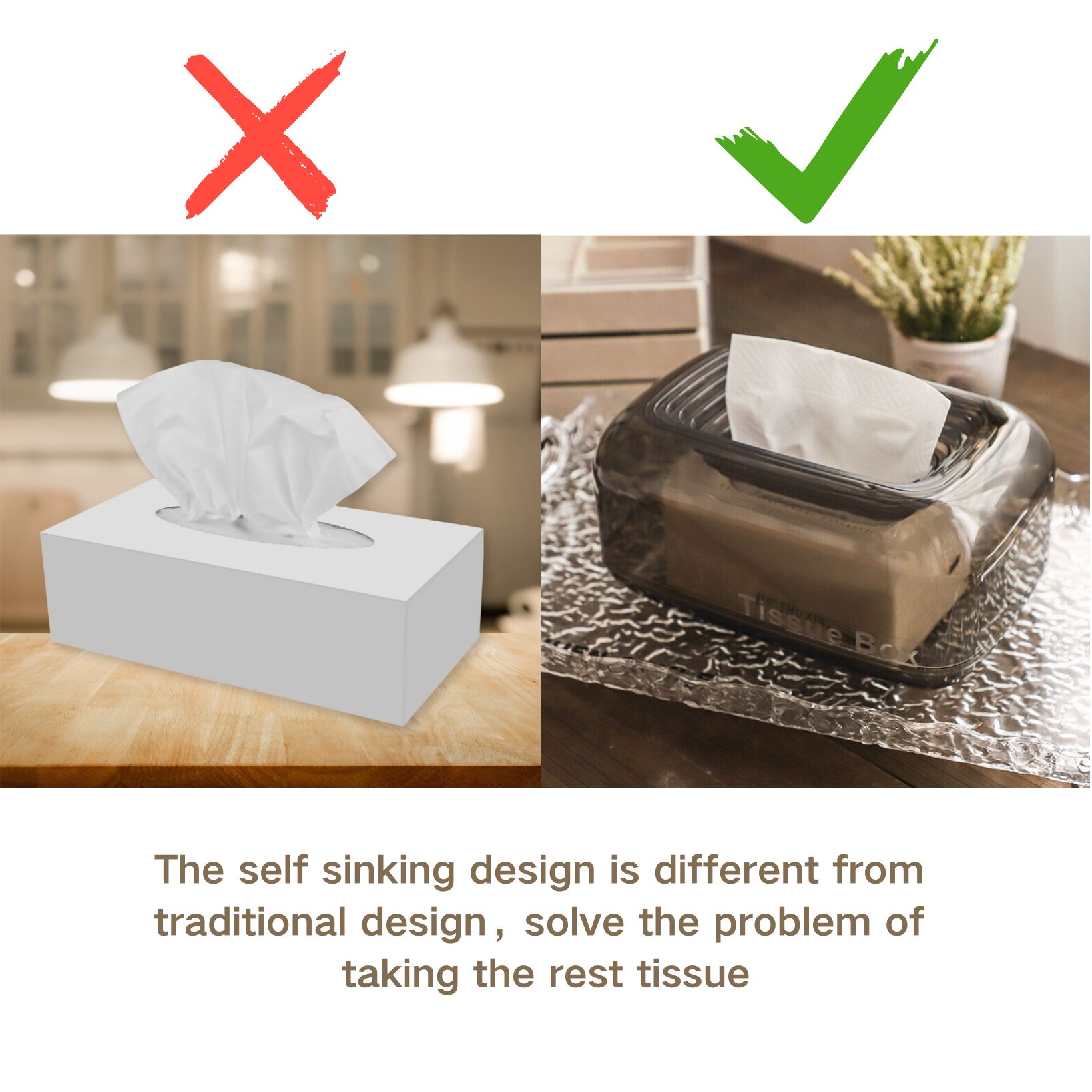 Self Sinking Rectangular Tissue Box Cover, Kleenex Tissue Holder