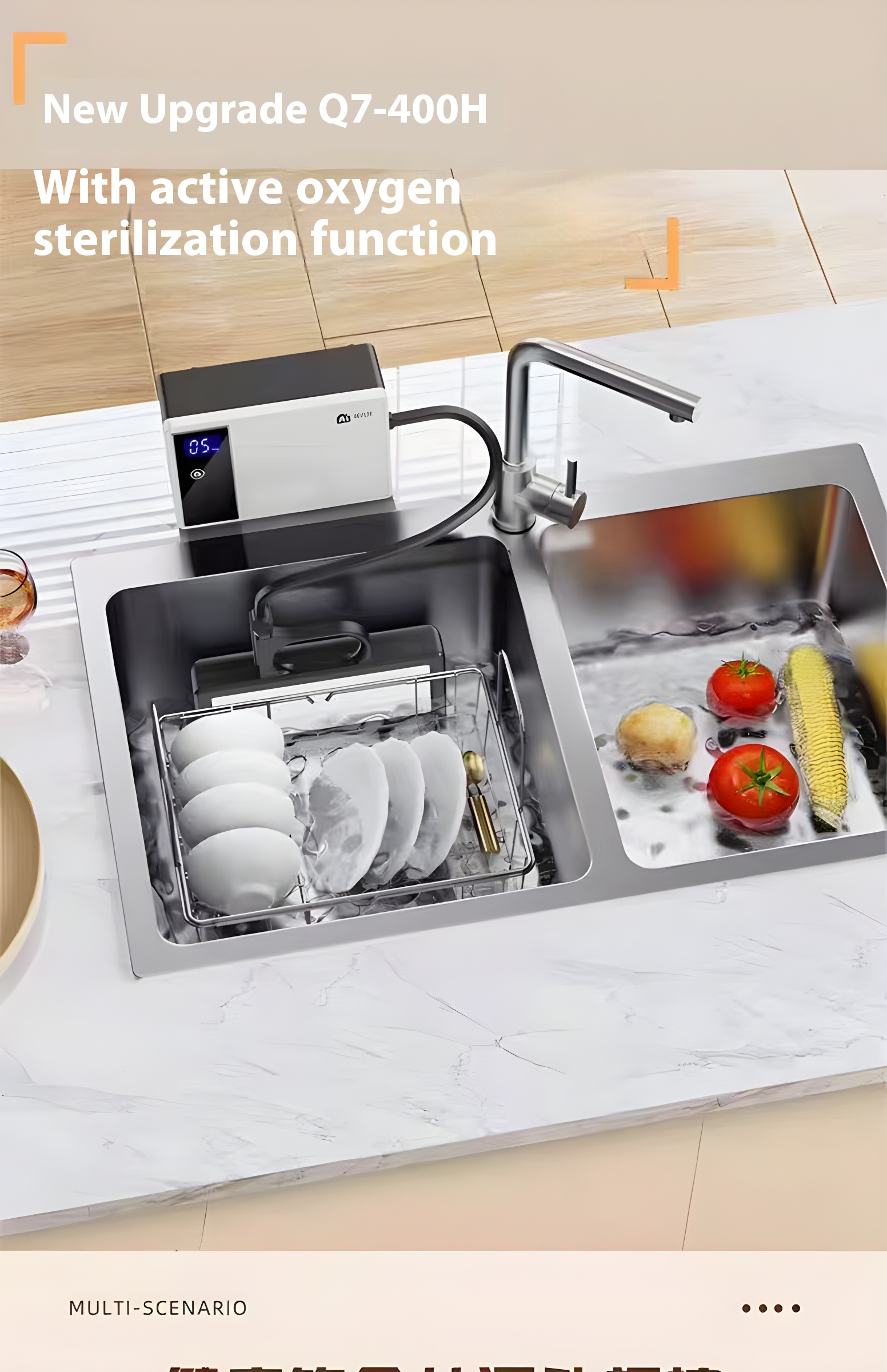 Ultrasonic multi-functional cleaner for dishwashing,vegetable washing,etc.