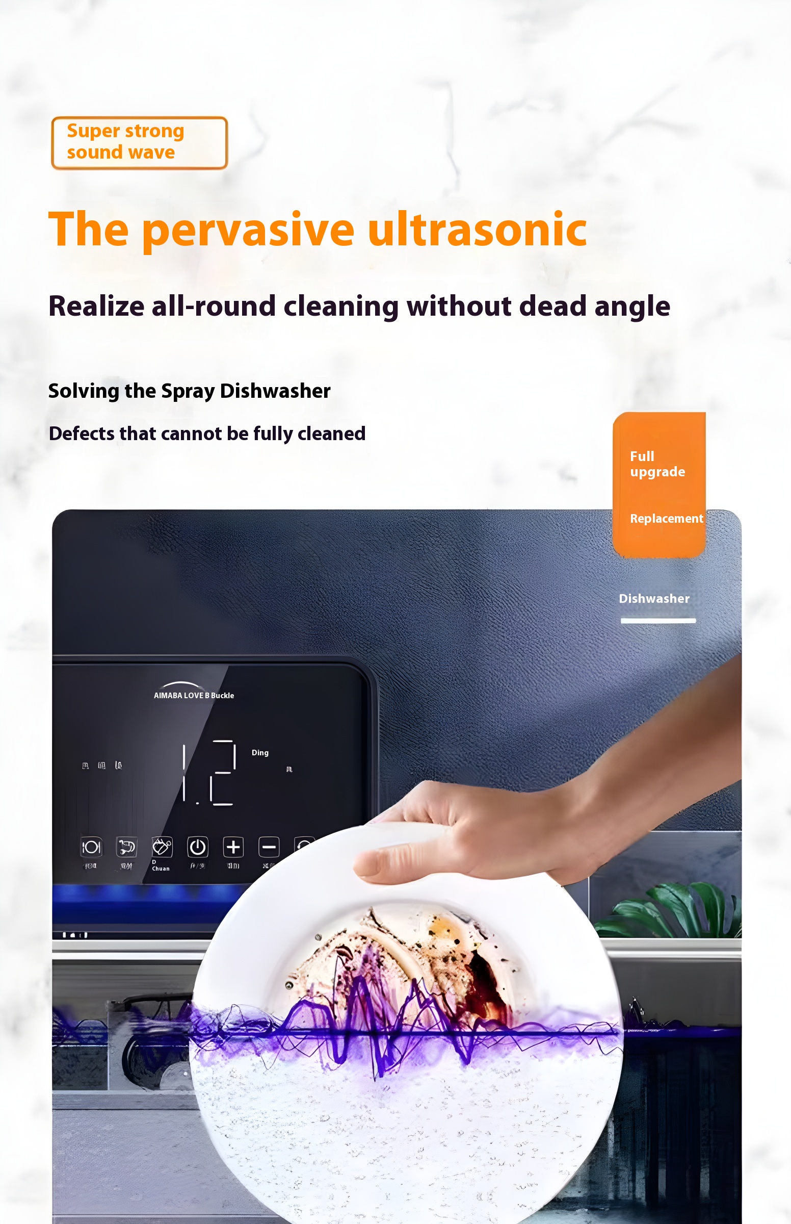 Ultrasonic multi-functional cleaner for dishwashing,vegetable washing,etc.