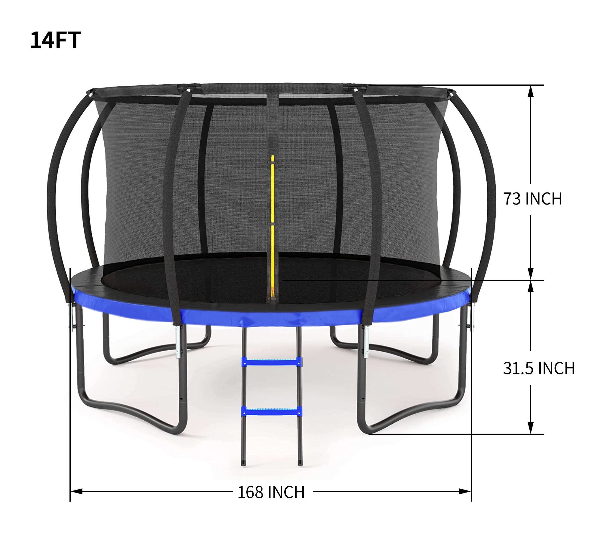 14FT Outdoor Big Trampoline With Inner Safety Enclosure Net, Ladder, PVC Spring Cover Padding, For Kids, Black&Blue Color 