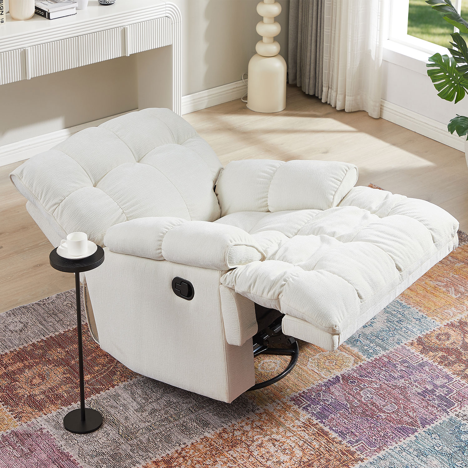 360 Degree Swivel Fabric Single Sofa Heavy Duty Reclining Chair for Living Room, Cream 