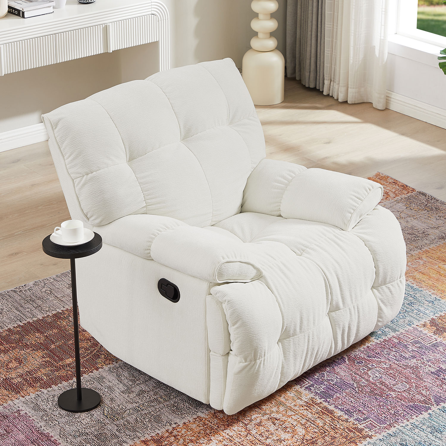 360 Degree Swivel Fabric Single Sofa Heavy Duty Reclining Chair for Living Room, Cream 